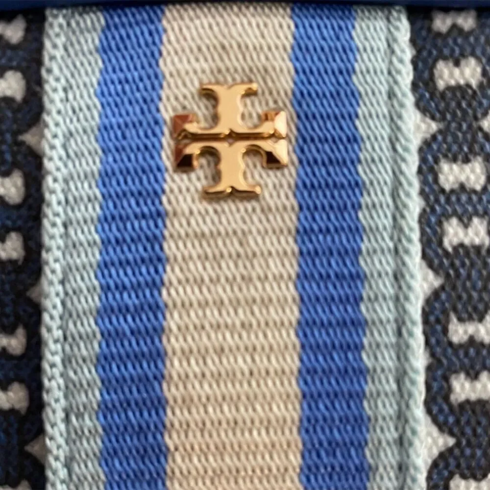 Tory Burch Blue & Cream Wristlet Clutch